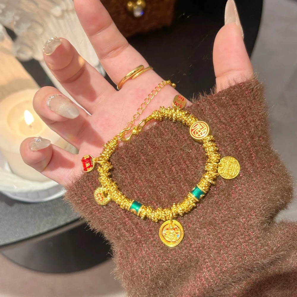 铜合金手链 韦雪同款盘缠手链黄财神小胖福新中式吉招财纳福