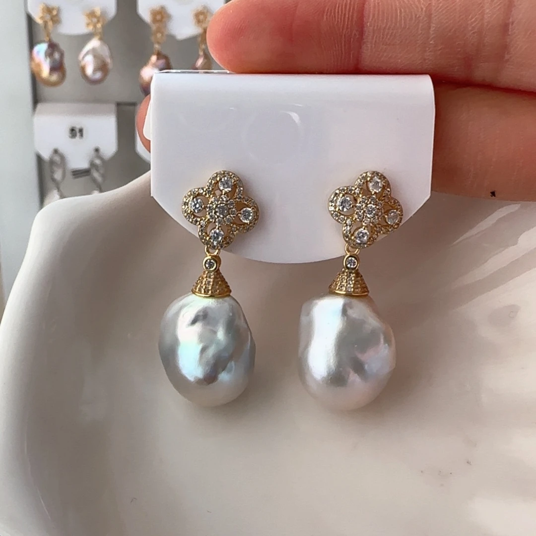 淡水珍珠耳饰银S925镶嵌M**魅