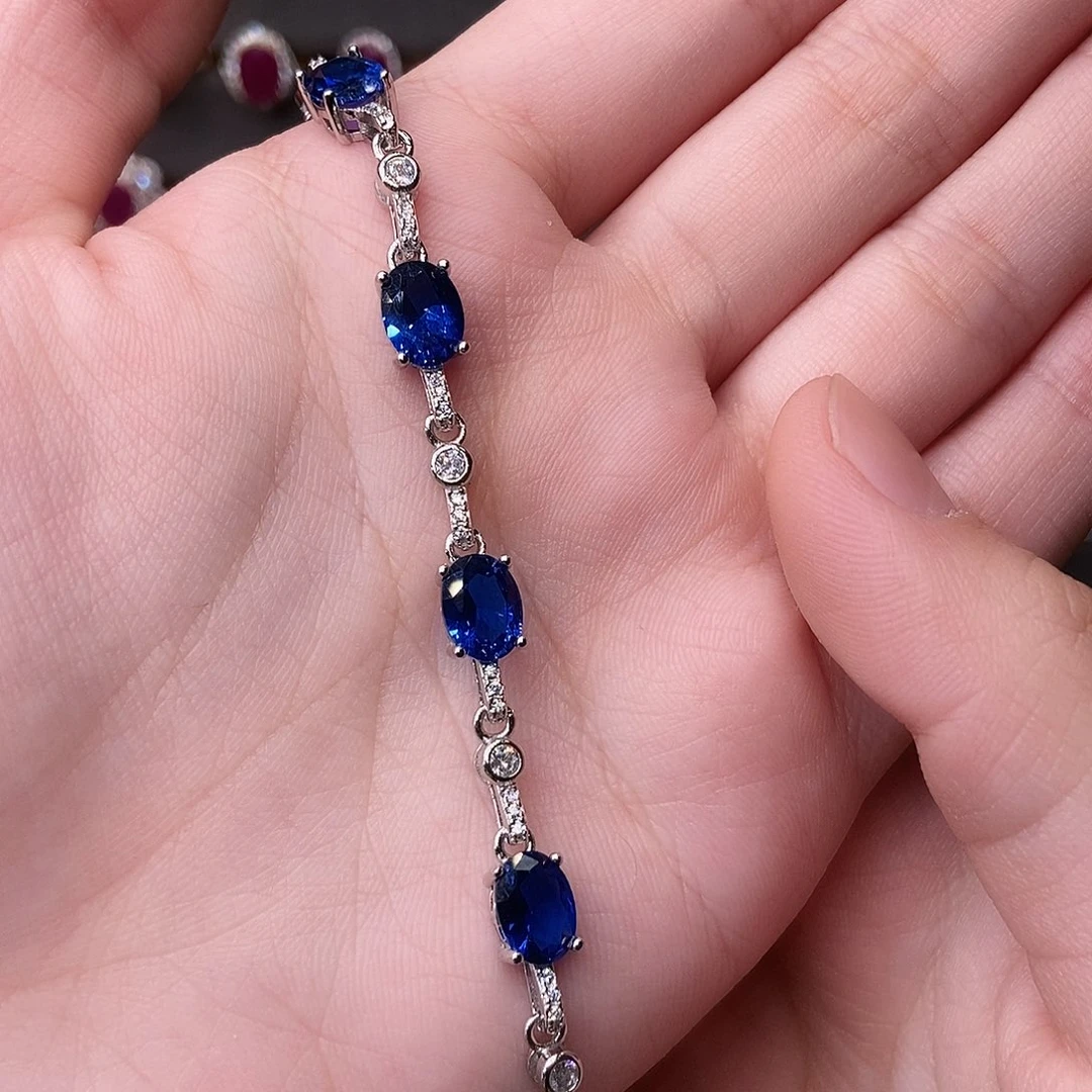 银S925镶嵌手链蓝宝石