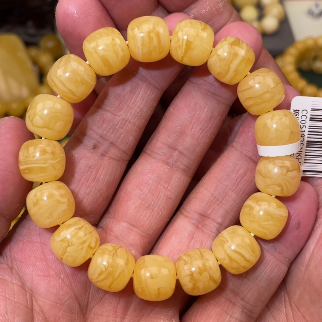 布***克蜜蜡未镶嵌珠宝奇石13mm俄同料黄花虎皮老型手串
