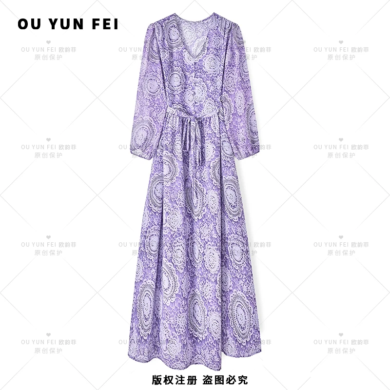【爱丽丝】高级感连衣裙女新款气质显瘦穿搭时尚洋气印花长裙AY1219