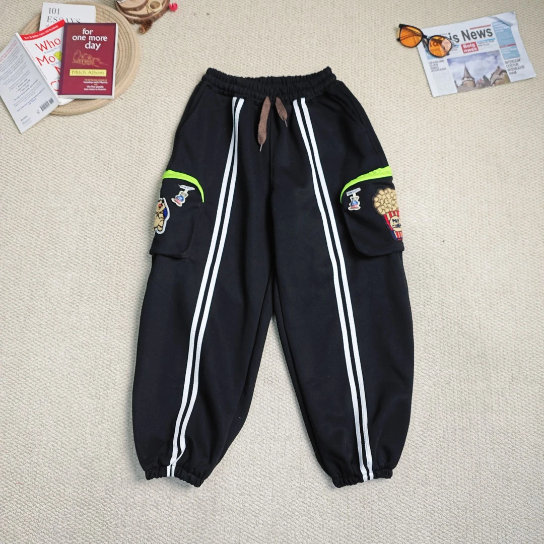 2025春季新款百搭卡通刺绣加绒加厚束脚裤休闲裤8930