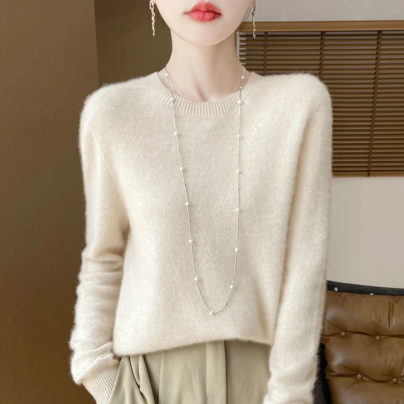 安迪绒一线成衣秋冬新款圆领纯色针织衫女内搭长袖宽松毛衣打底衫