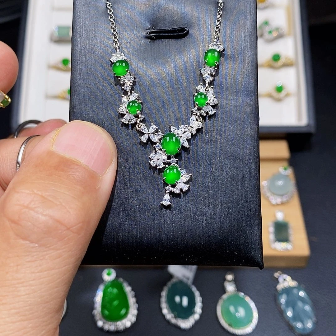 颈饰银S925镶嵌翡翠w w