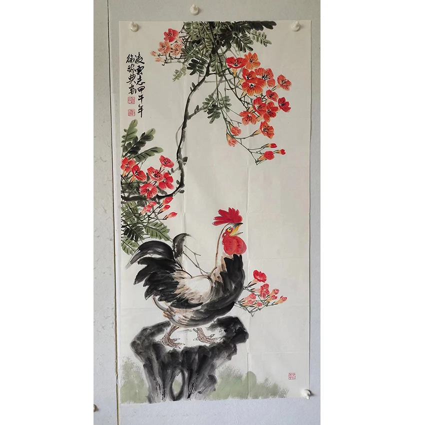 3133 多年前的老字画《凌霄花》中堂  尺寸 137×68