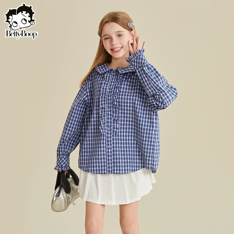 贝蒂秋装女童洋气格纹衬衫上衣2025年春秋季中大童韩系衬衣25539