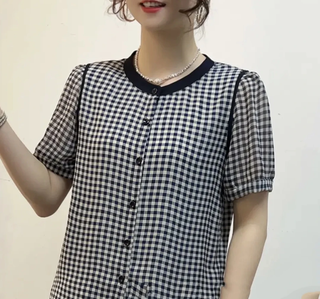 2025百搭质感洋气格子衬衫1宽松显瘦遮肉设计夏季设计师款时尚996