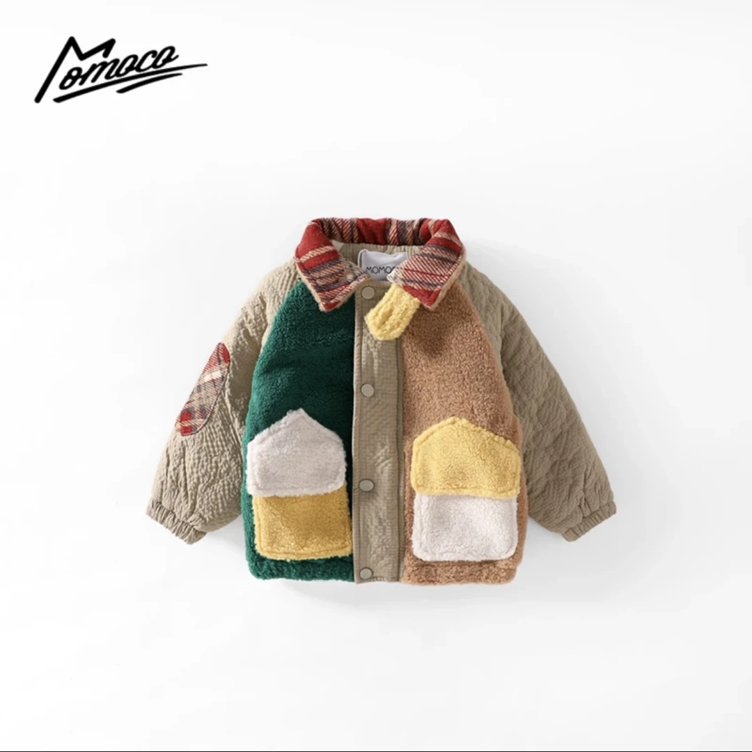 MOMOCO男童冬季多色拼接毛毛衣外套保暖75430123005