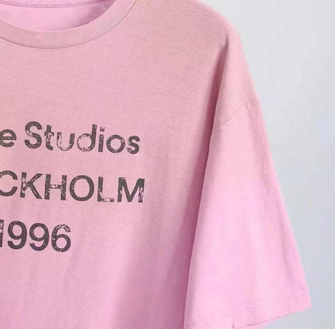 【陈西贝专属】粉色做旧圆领短袖T恤   百搭 -6046