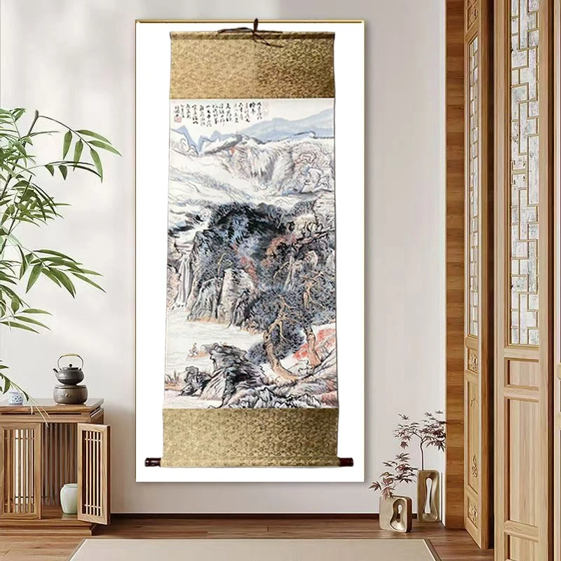 三尺竖幅《夫嵗源》山水卷轴国风装裱装饰字画适合书房玄关