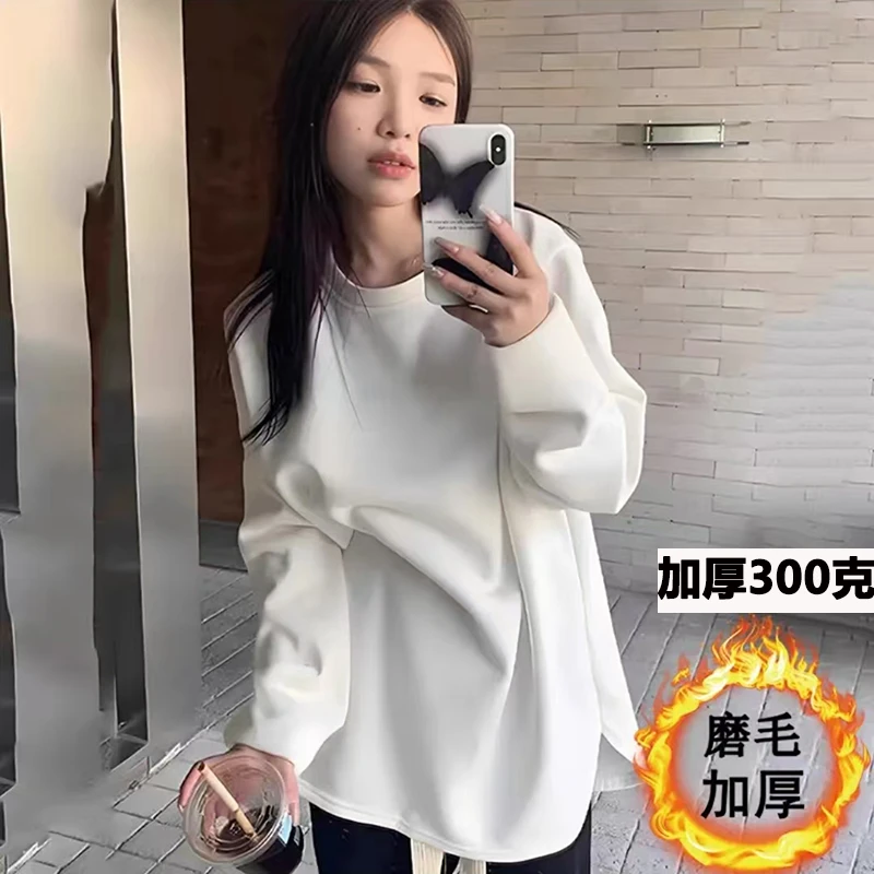 配鲨鱼裤上衣秋冬新款遮屁股中长款白色内搭T恤加厚长袖打底衫女