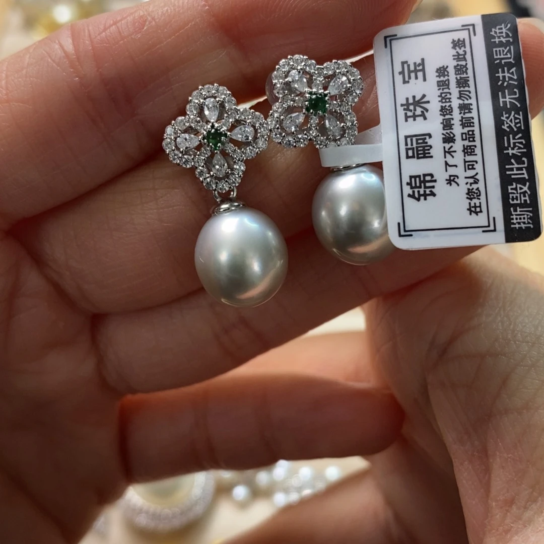 海水珍珠耳饰银S925镶嵌