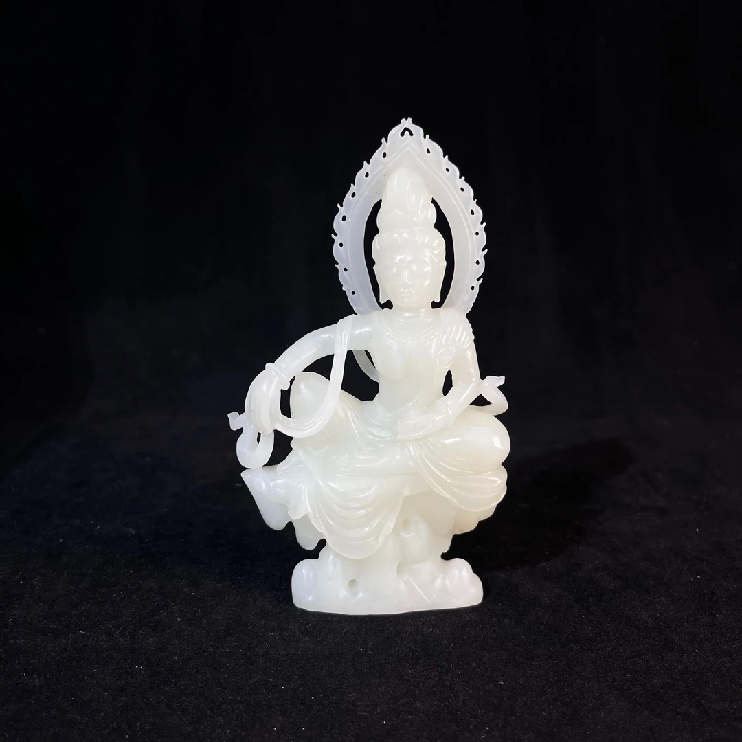 7O67  清 和田玉自在观音摆件