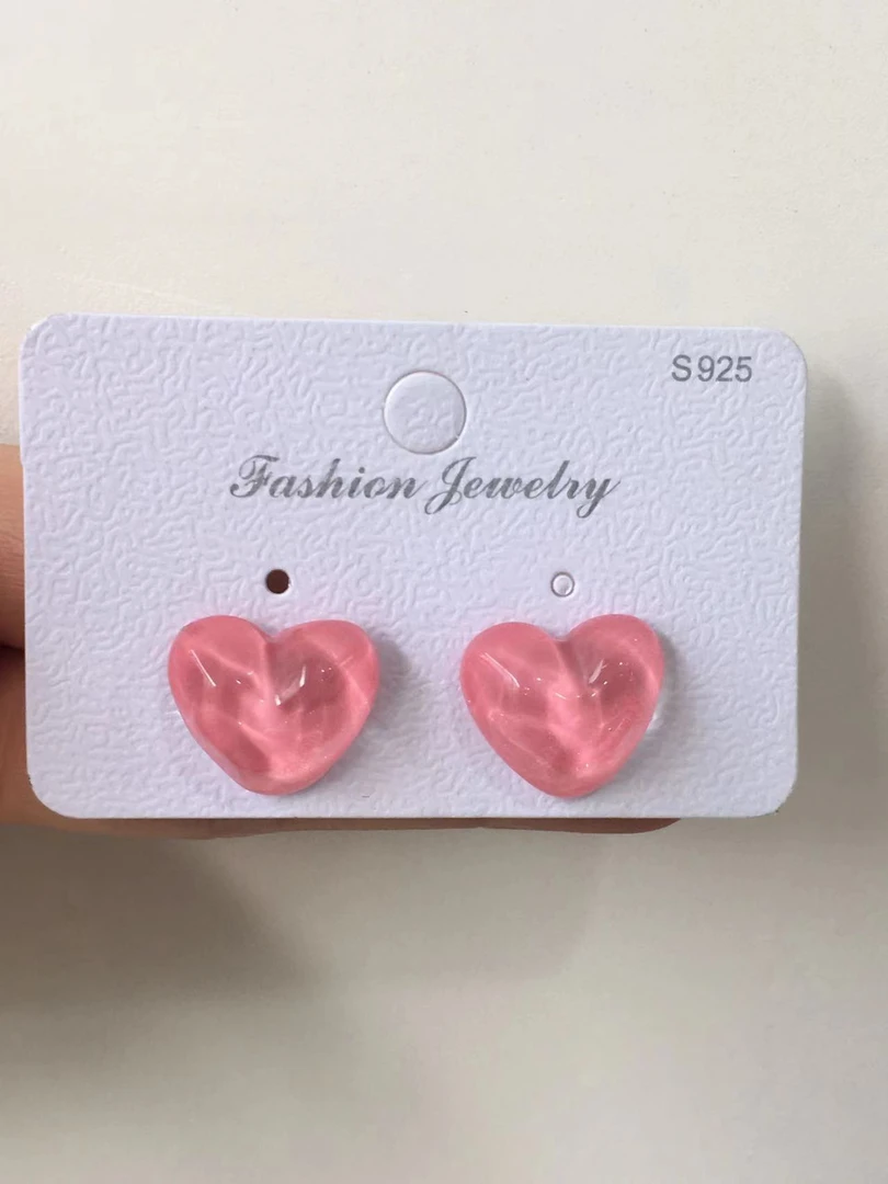 铜合金耳饰 【23】粉色爆款爱心桃心耳钉女纯银针儿童少女心桃花