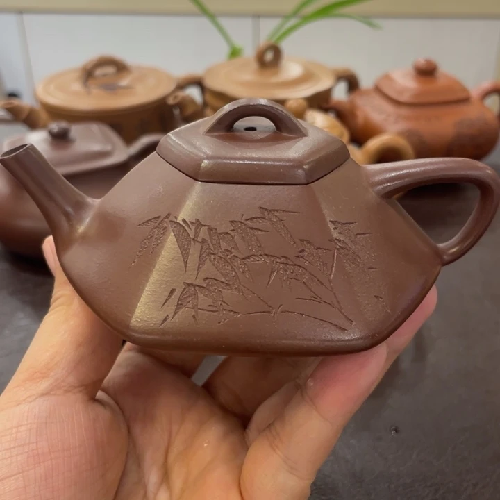 逆***者紫砂茶壶六方合瓢手工刻绘
