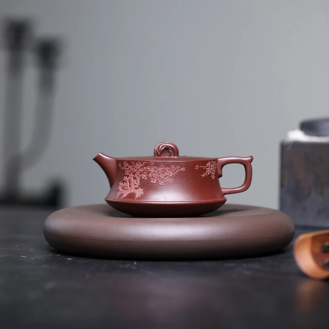 JCY-0300非遗正品手工季畅园藤影浮梅红清水180cc宜兴紫砂茶壶