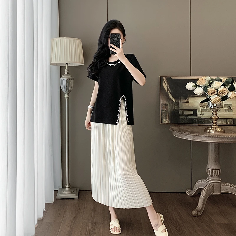 法式休闲风半身裙套装宽松T恤遮肉显瘦2025夏季气质感新款两件套