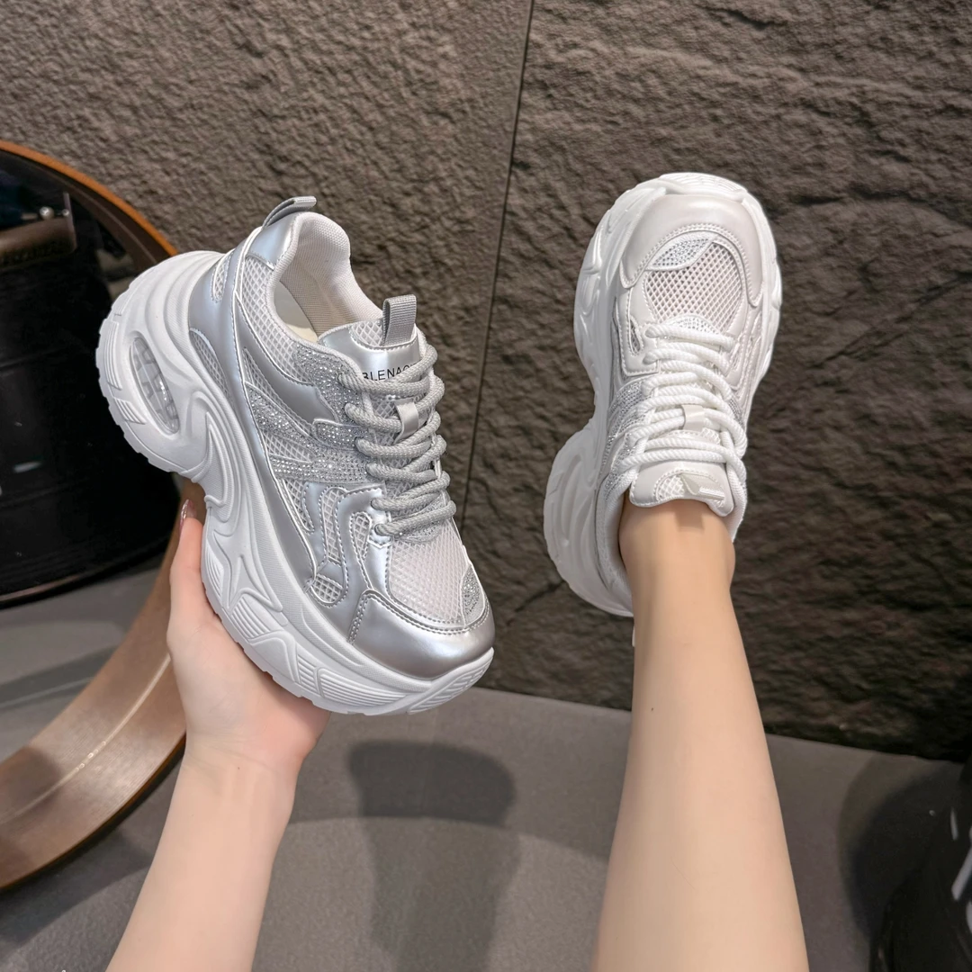 【单网】小个子超火休闲鞋女2025夏季新款厚底透气轻便舒适老爹鞋女