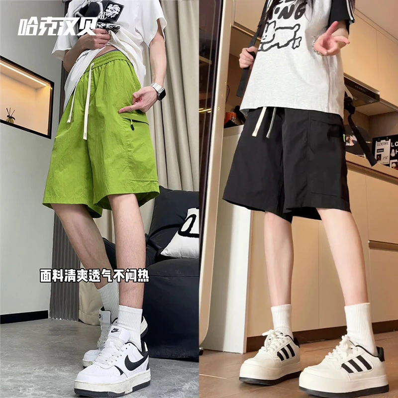 哈克汉贝夏季透气薄款休闲工装短裤男士速干运动宽松直筒五分裤子