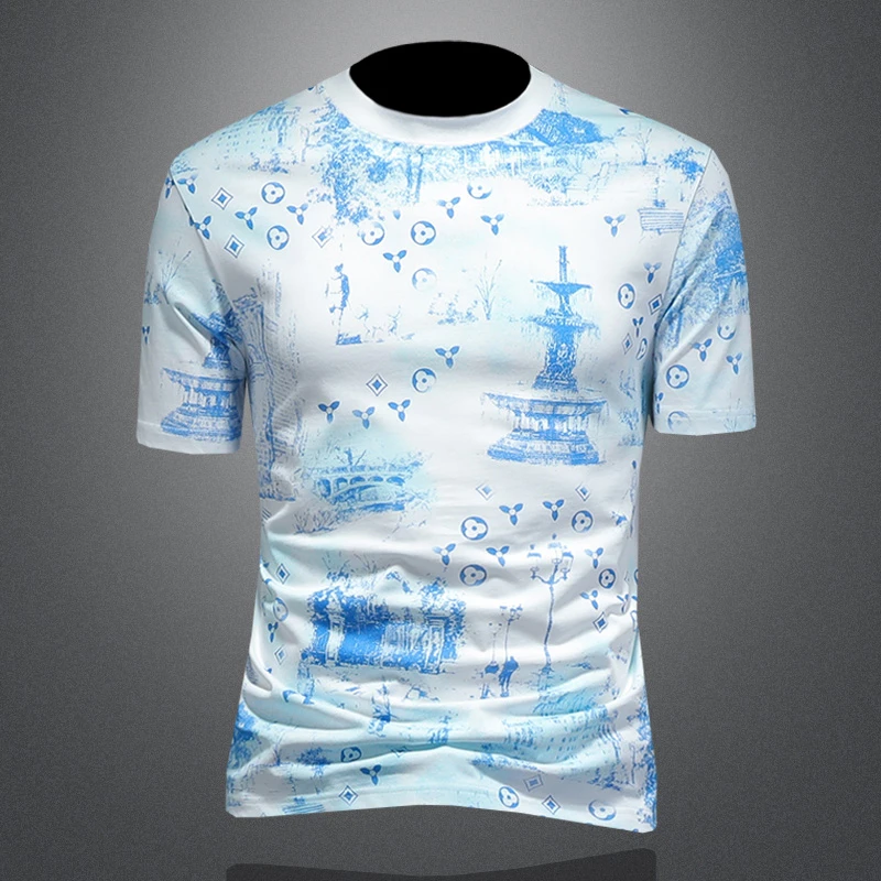 Tispair轻奢夏款高端修身短袖T恤男士新款潮牌印花休闲半截袖