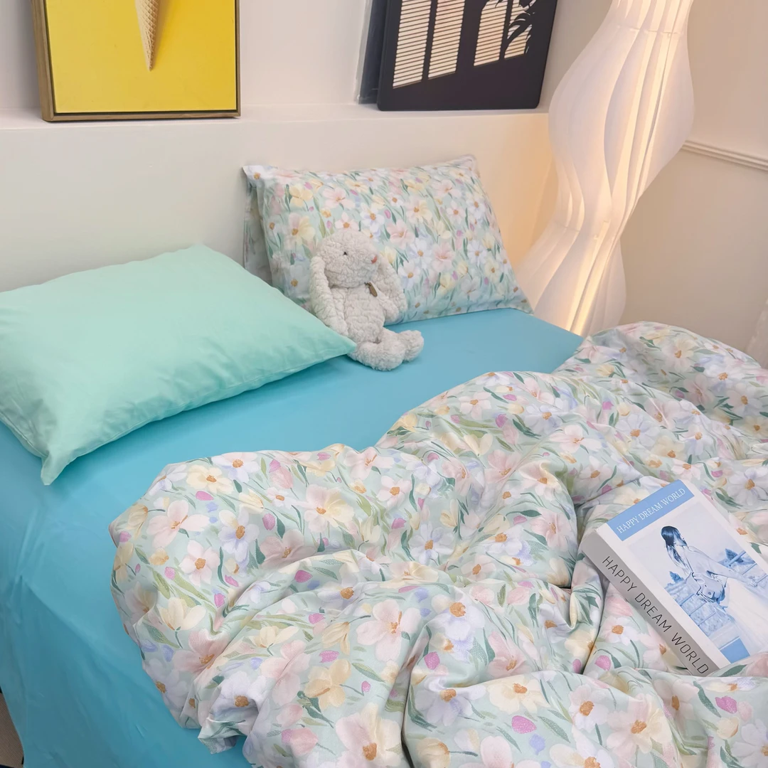 夏季新品ins全棉四件套100斜纹纯棉小碎花床单套装被套床上用品