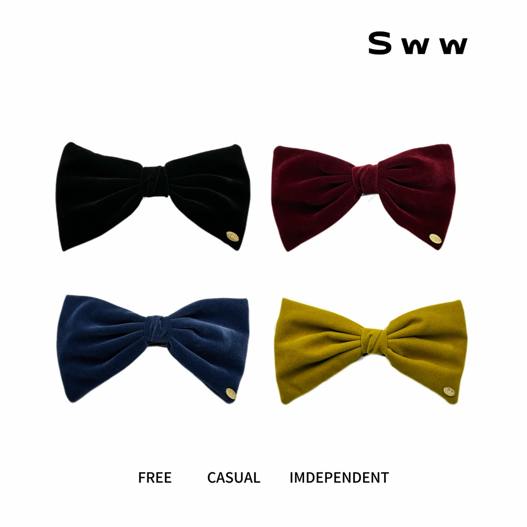 SWW超大号丝绒蝴蝶结后脑勺鸭嘴夹侧面夹高颅顶蝴蝶结发夹