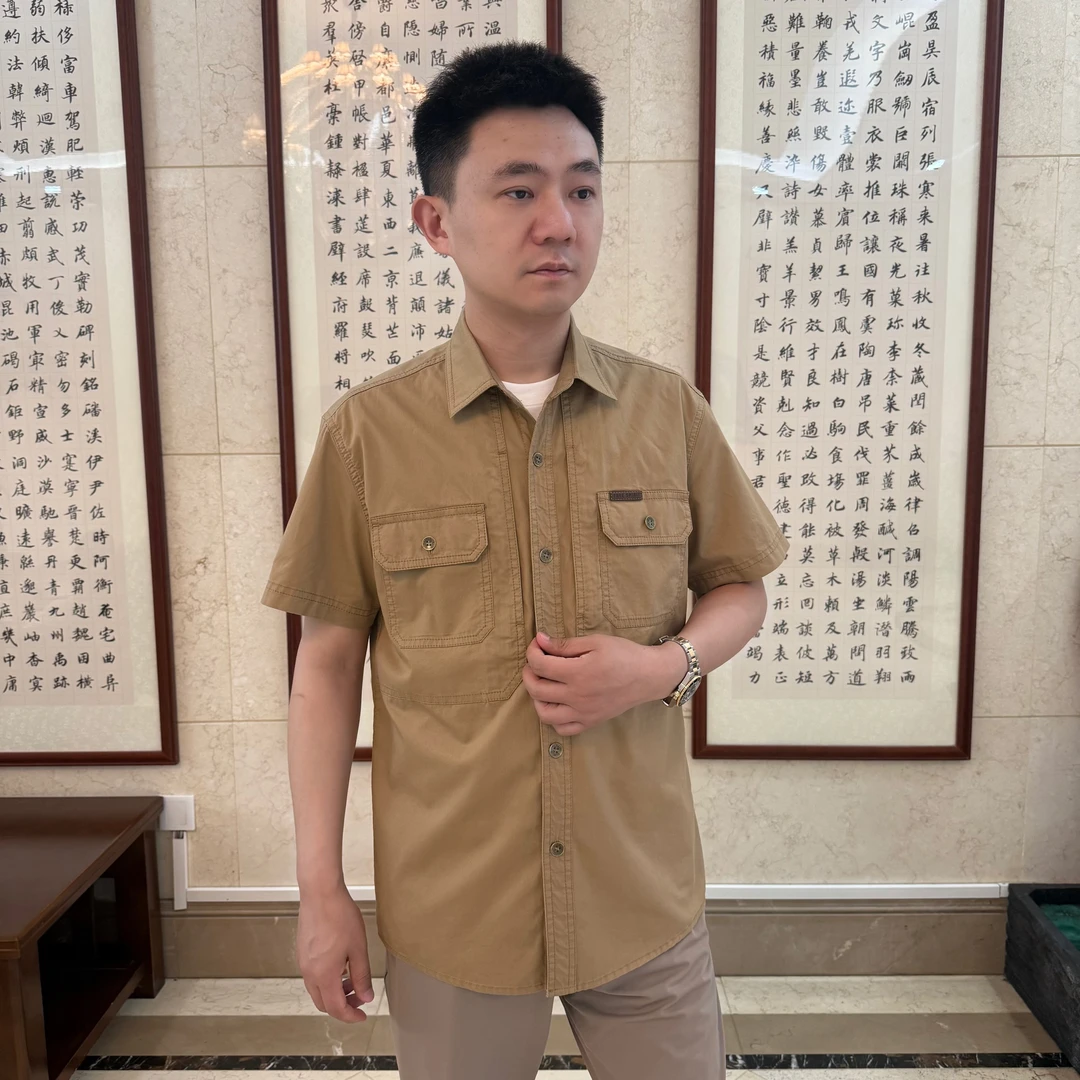 2025PING夏季4口袋新款短袖衬衫隐藏大拉链口袋休闲百搭时尚复古