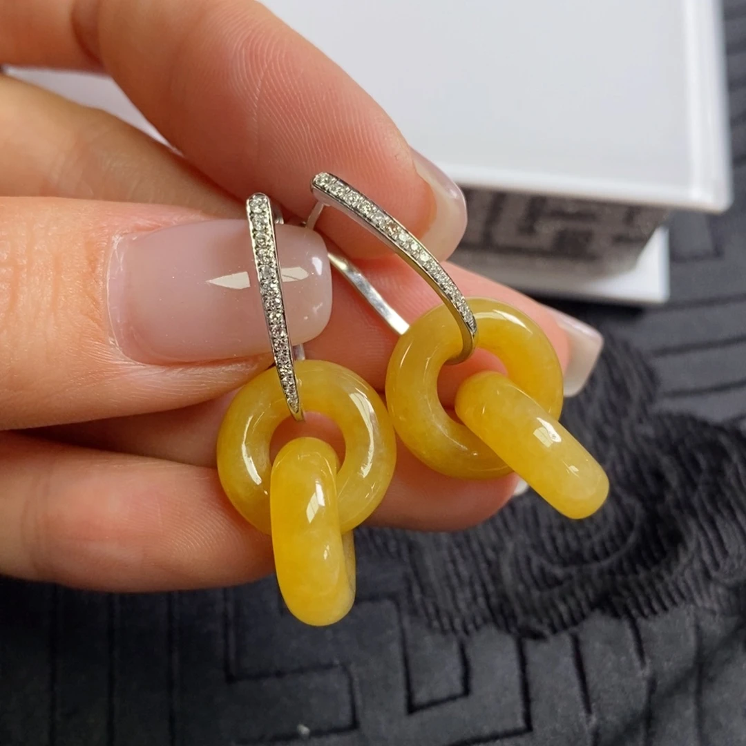 翡翠18K金镶嵌耳饰耳包➕双环