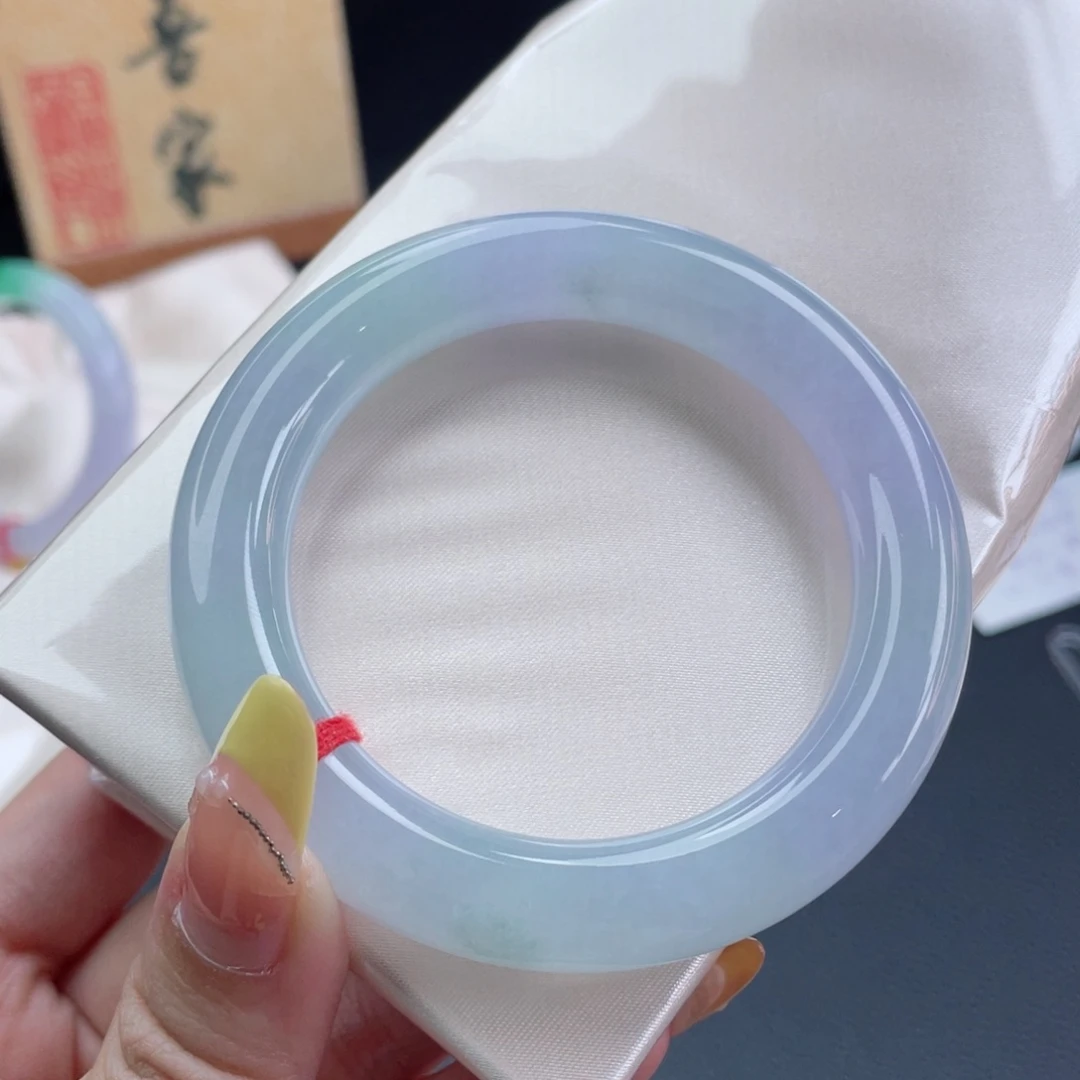 未镶嵌手镯翡翠55.0糯冰春彩 有紫有绿一生富贵 寓意37号