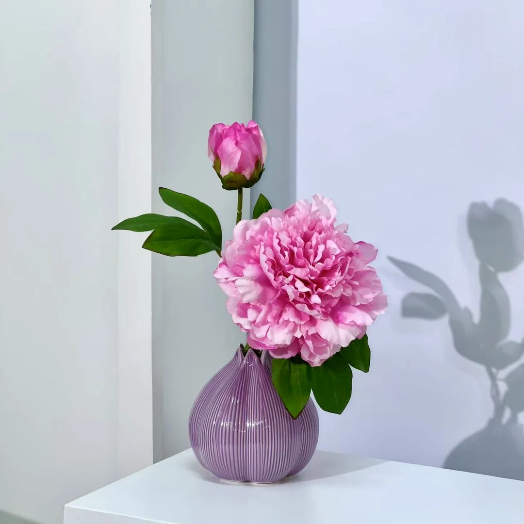紫牡丹花仿真花客厅餐桌装饰床头柜高级家居摆件