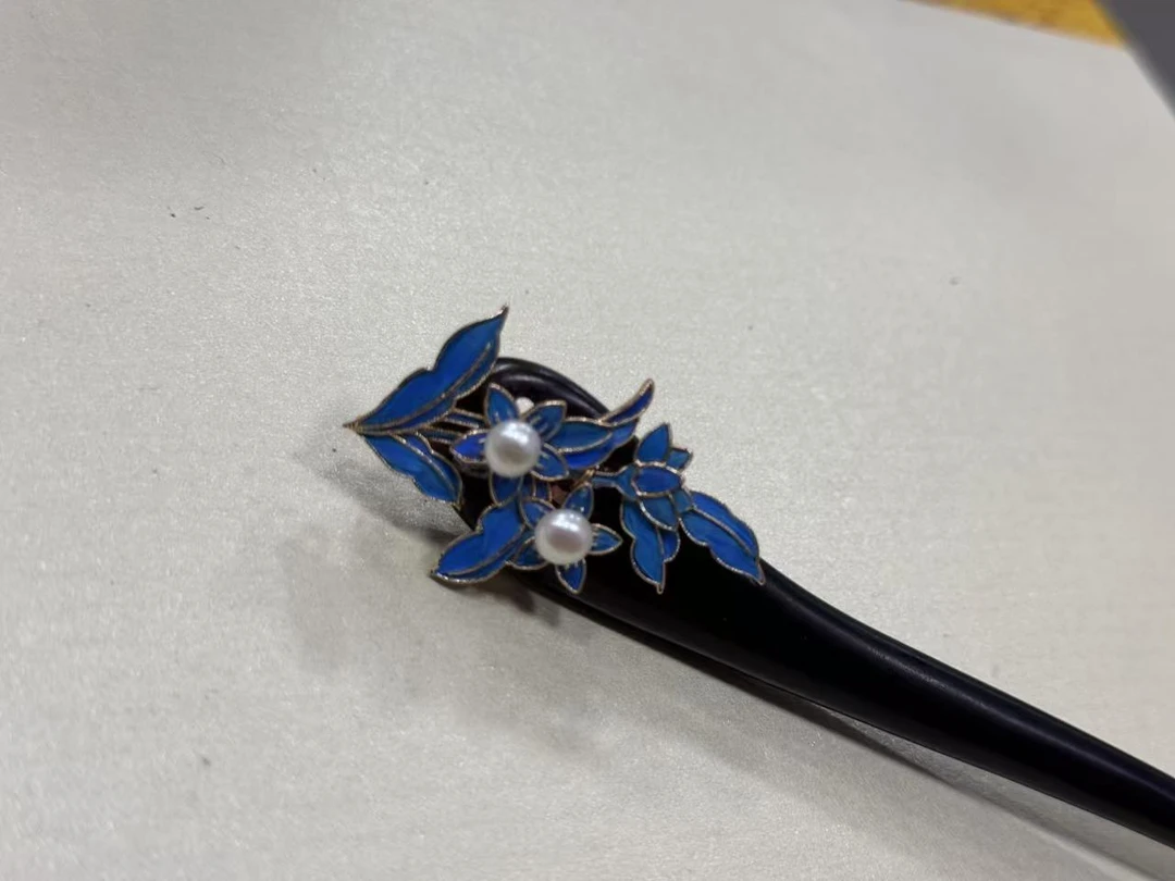 孔雀毛 花朵点翠工艺发簪