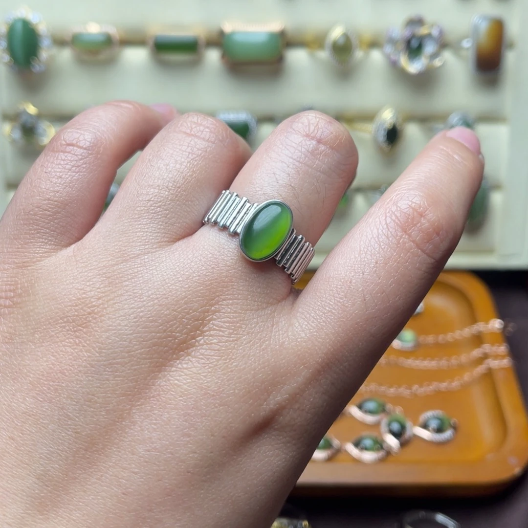 和田玉（碧玉）银S925镶嵌戒指