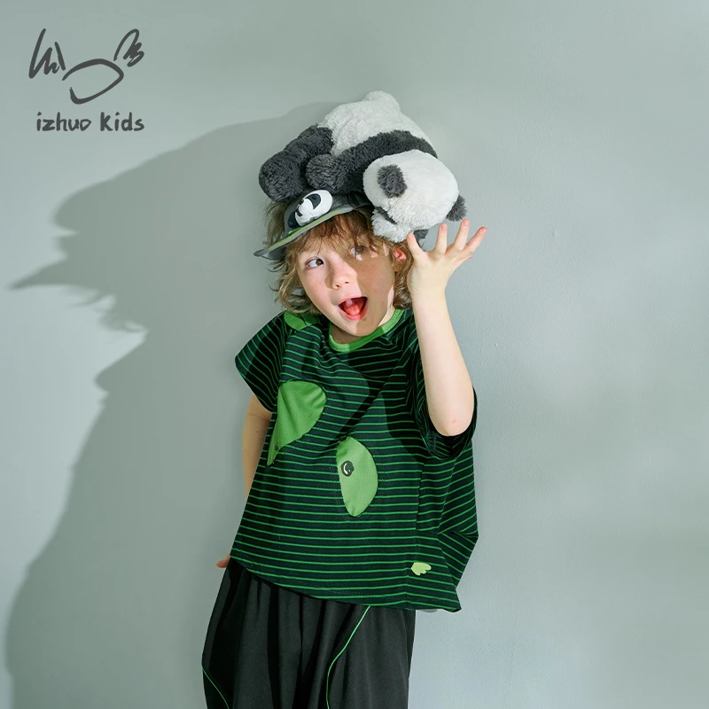 小日着短袖t恤2025新款夏季中大男女宝纯棉独特轻薄T上衣TD2254T2