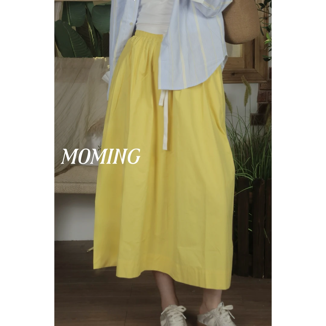 MOMING春季新品 苹果 慵懒感气质棉感休闲抽绳半身裙