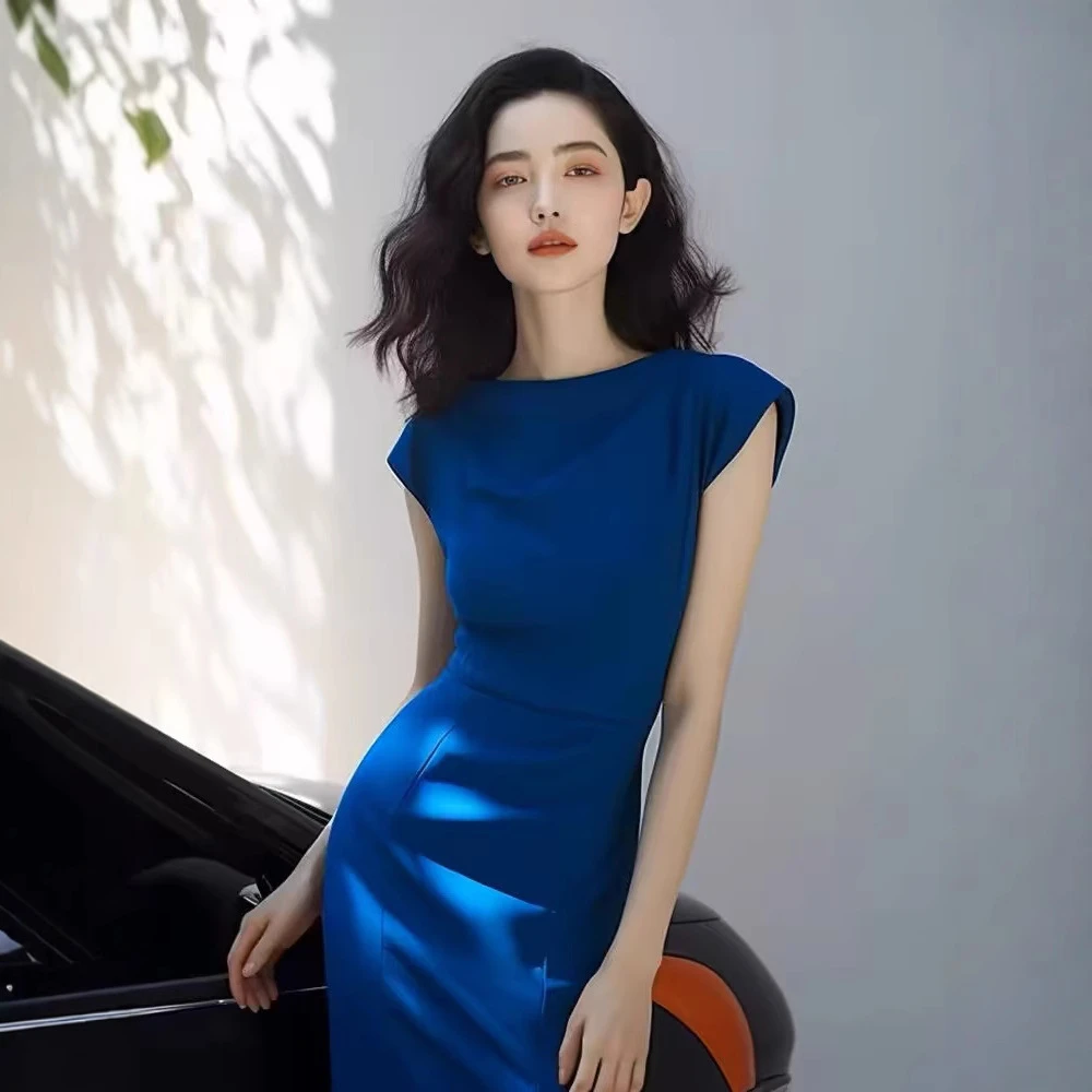 优雅气质名媛女神范御姐风礼服裙收腰短袖轻熟高端精致连衣裙女夏