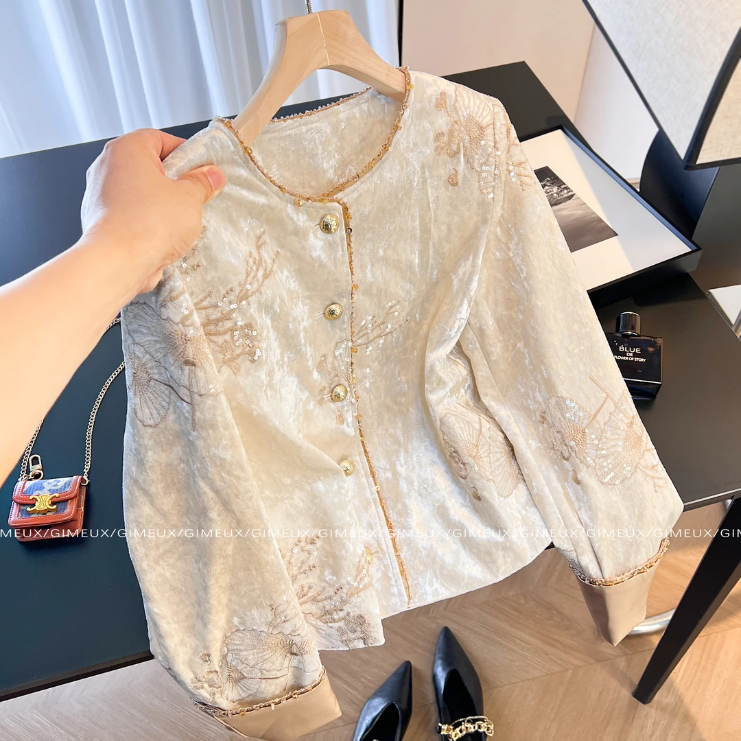 新中式高端刺绣国风短外套女2025新款秋冬高级感气质名媛丝绒上衣