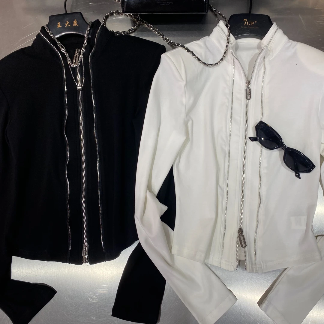 【琳琳原创】221006#春款拉链拼接纯色打底洋气显瘦T恤开衫