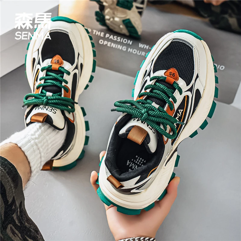 森马冬季男士透气轻质老爹鞋厚底增高跑步运动鞋男款时尚休闲鞋子