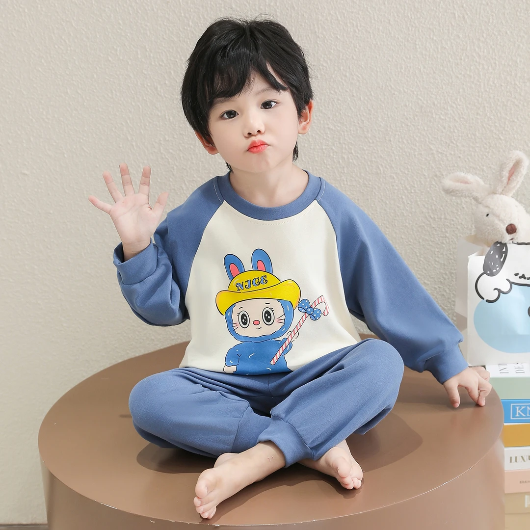 男童睡衣春秋款2025新款秋纯棉长袖拉布布男孩宝宝儿童空调家居服