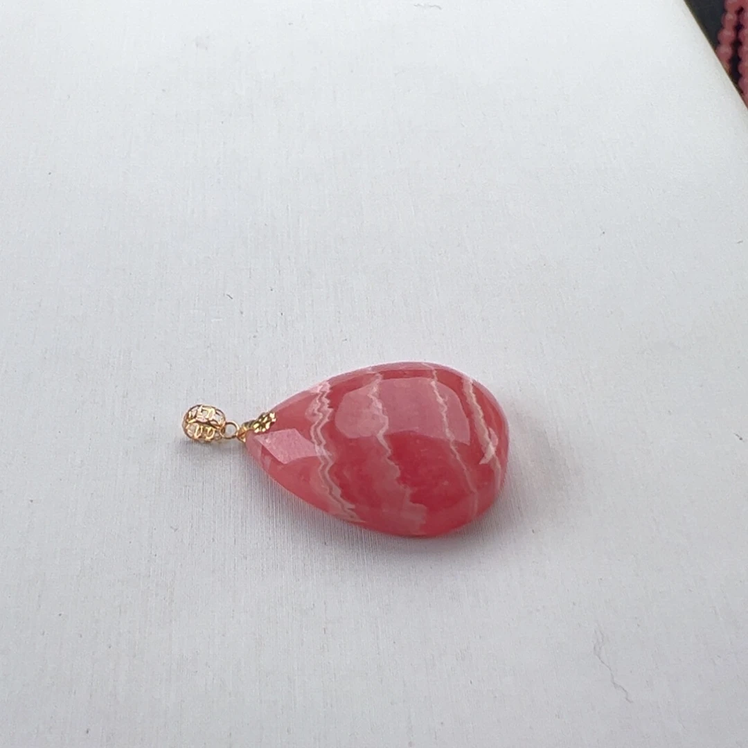 菱锰矿（红纹石）18K金镶嵌吊坠(赠链)
