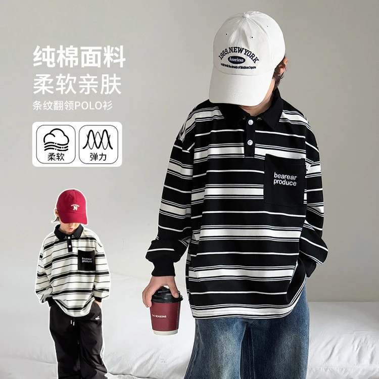 男童POLO衫卫衣秋季儿童春季中大童上衣春秋2025新款男孩潮酷痞帅