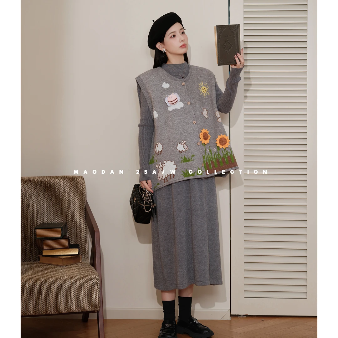 maodan/猫单【伊兰牧场】孕妇装秋季新品时髦百搭少女马甲连衣裙