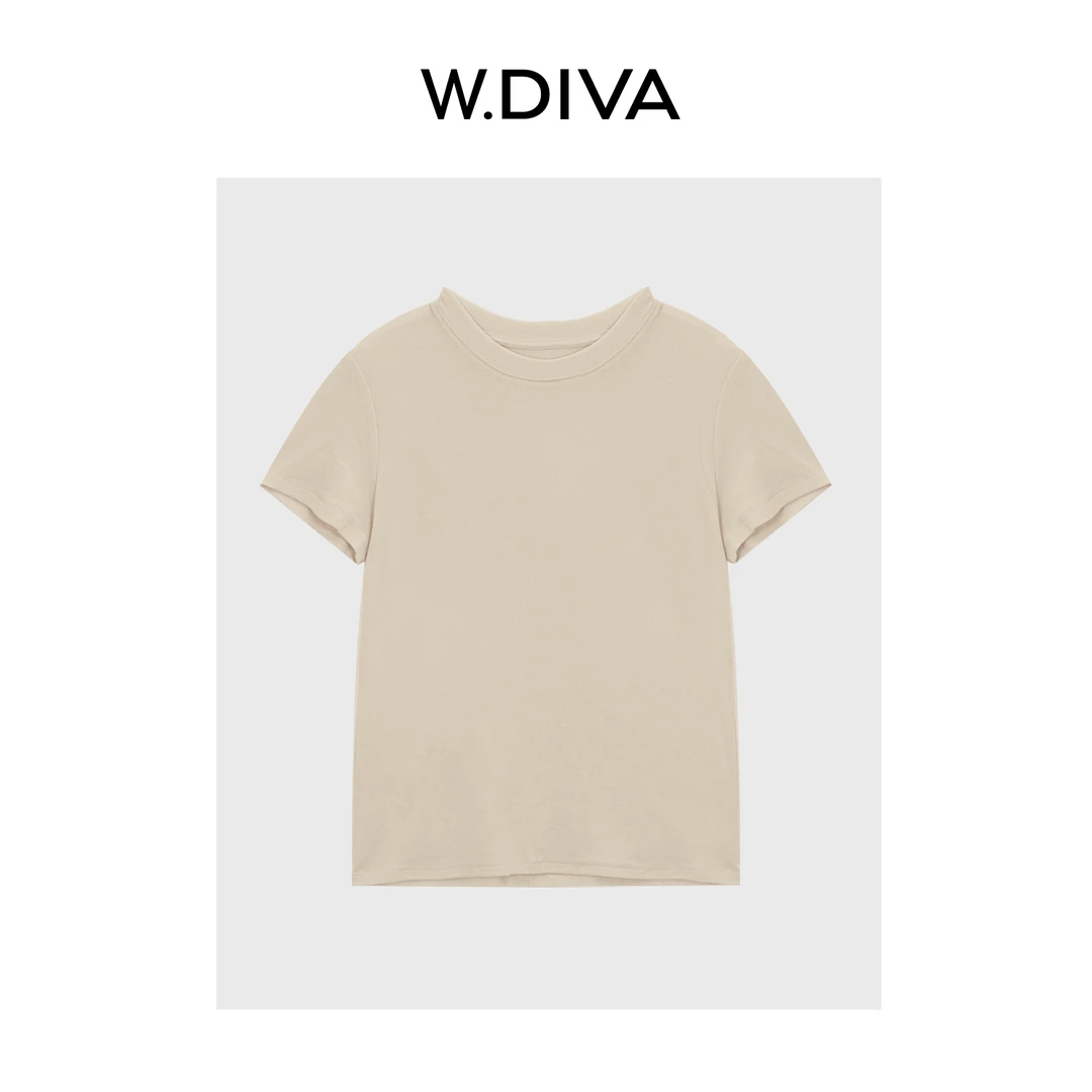 W.Diva【纯色休闲T】桑蚕丝莱赛尔极简高级短袖圆领T恤女52T212156
