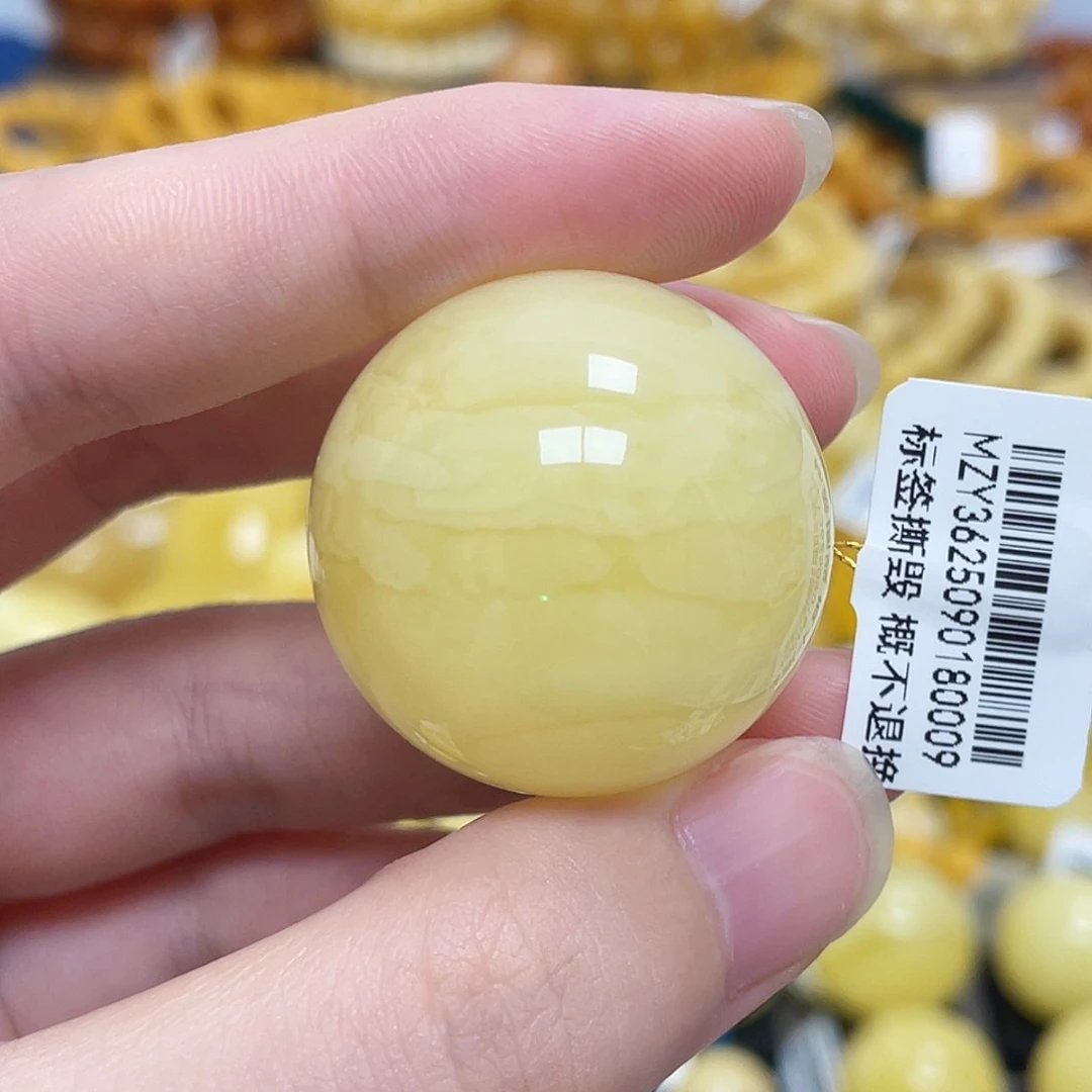 蜜蜡未镶嵌珠宝奇石圆珠满蜡浓蜡虎皮30.9m m