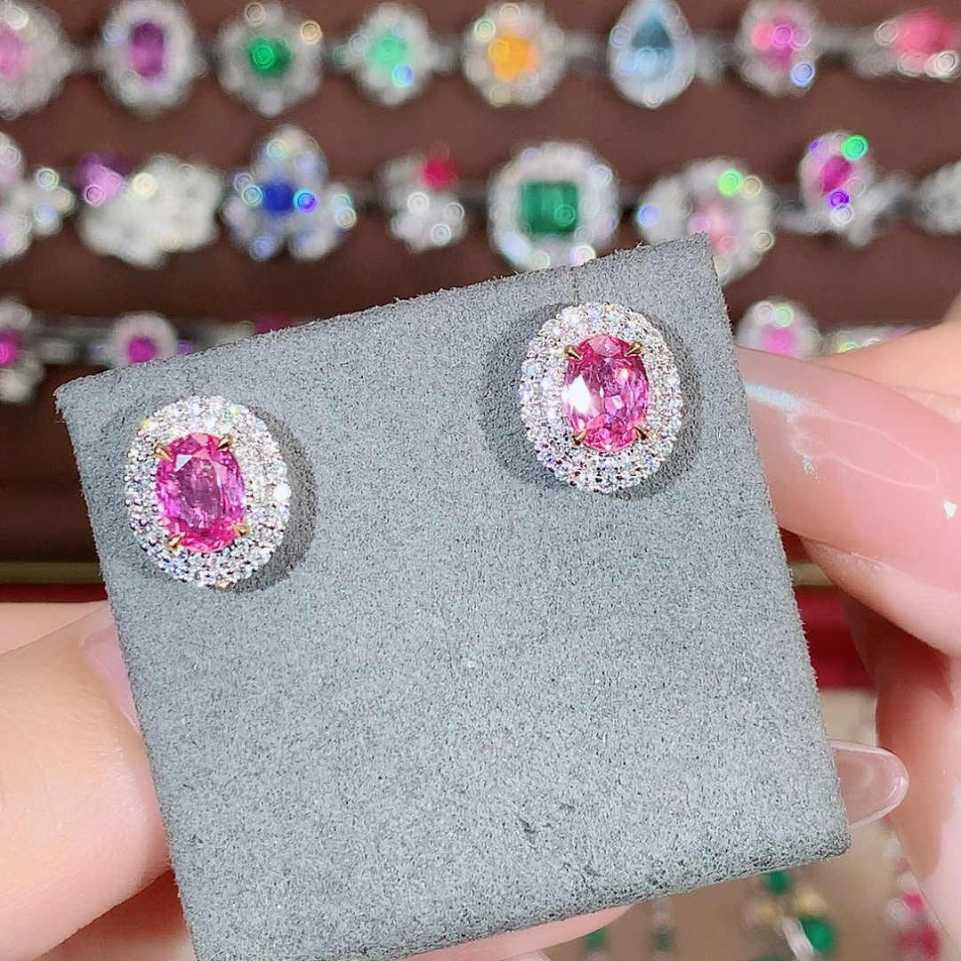 耳饰彩色蓝宝石18K金镶嵌1.84ct/天然宝石/七天无理由