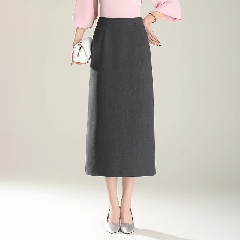 灰色西装半身裙女2025新款春季高腰一步包臀裙子中长款A字裙中裙