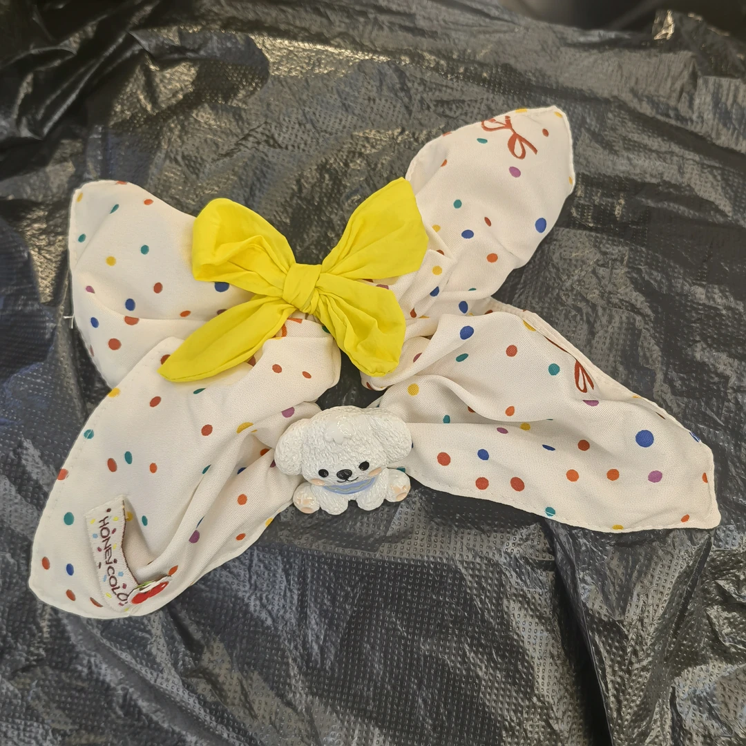 A450黄色蝴蝶结狗狗波点方巾肠圈