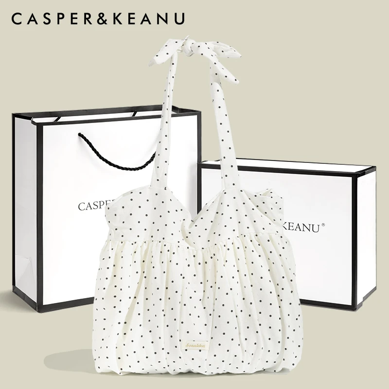 CASPER&KEANU韩系慵懒褶皱波点腋下包2025新款百搭通勤碎花单肩包