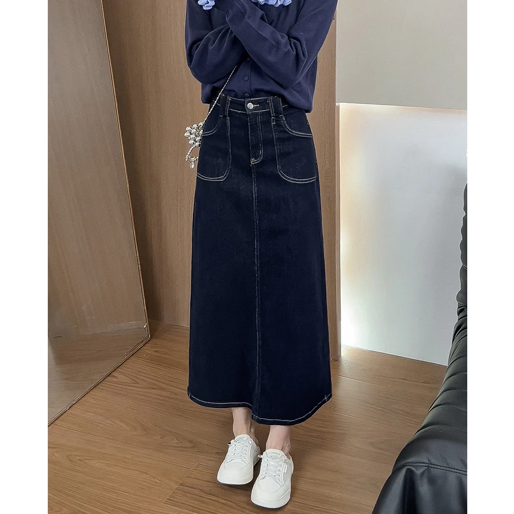 0592高腰开叉牛仔半身裙女2025年新款秋季小个子a字半裙包臀长裙