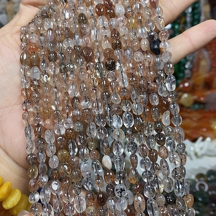 玛瑙/玉髓未镶嵌珠宝半成品天然黑金超七一条卡5mm